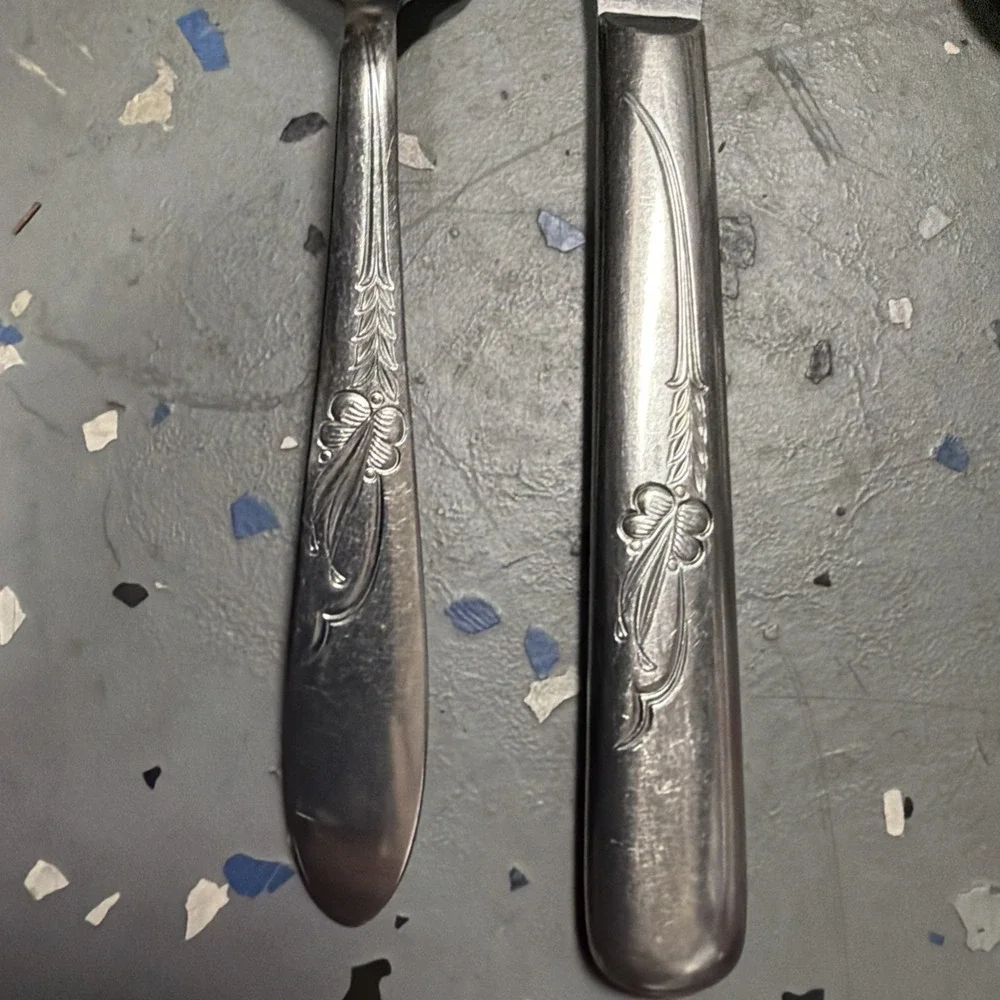 HB Co. Stainless Steel HEATHER/EVERGLO Lot of 2 Teaspoons/ 2 Knives
